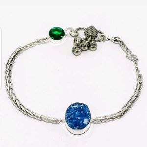 Sterling silver emerald & blue drutzy bracelet